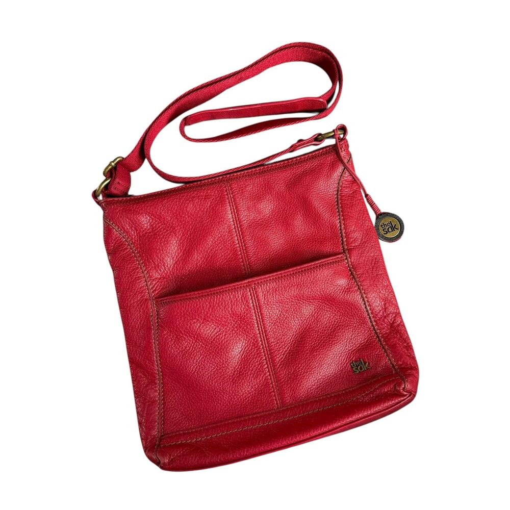 The Sak Crossbody Bag Womens Medium Red Leather Zip Pocket Adjustable Strap